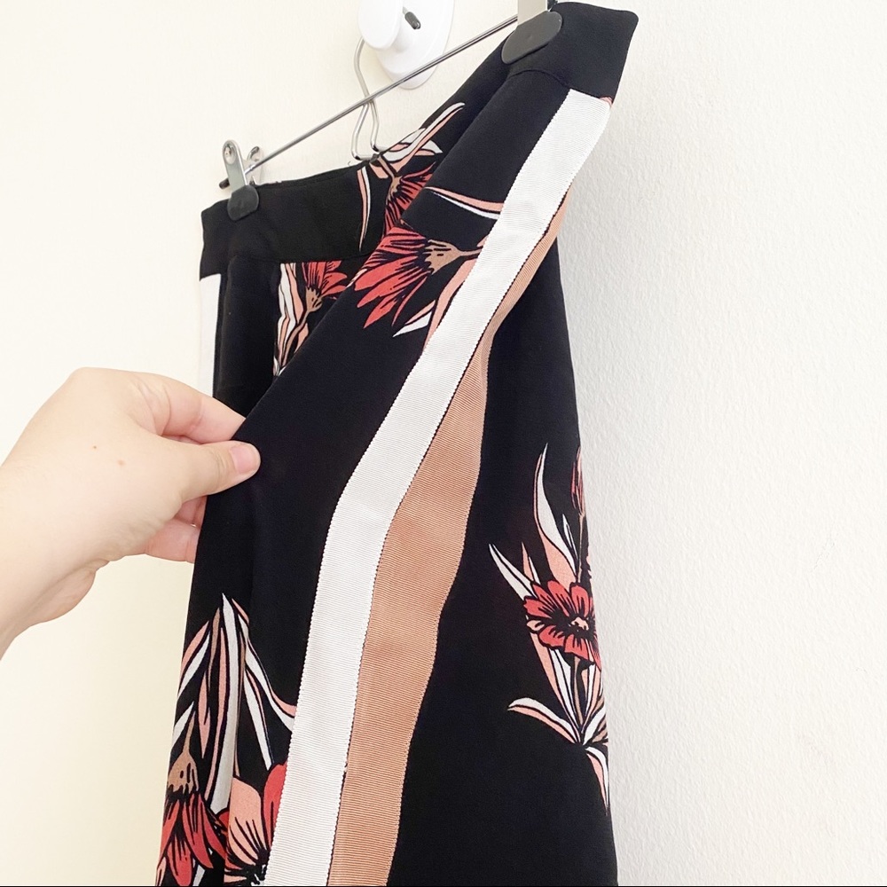 Eva Longoria Floral Ribbon Stripe Wide Leg Crepe Trouser Pant Black Pink 6 - Picture 5 of 12